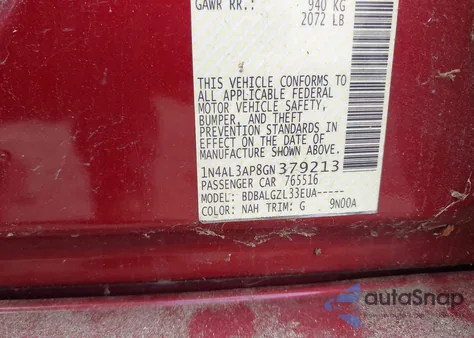 2016 Nissan Altima 2.5/2.5 S/2.5 Sl/2.5 Sr/2.5 Sv из США, поврежденный, VIN 1N4AL3AP8GN379213